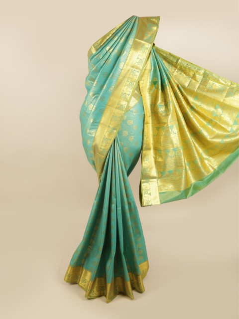 

Pothys Green & Gold-Toned Woven Design Pure Silk Kanjeevaram Saree
