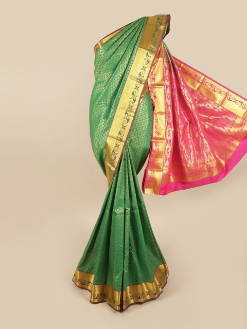 

Pothys Green & Red Woven Design Pure Silk Kanjeevaram Saree