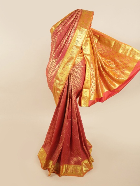 

Pothys Pink & Gold-Toned Woven Design Pure Silk Kanjeevaram Saree