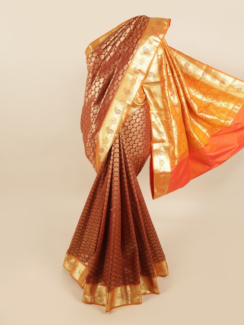 

Pothys Brown & Gold-Toned Woven Design Pure Silk Kanjeevaram Saree