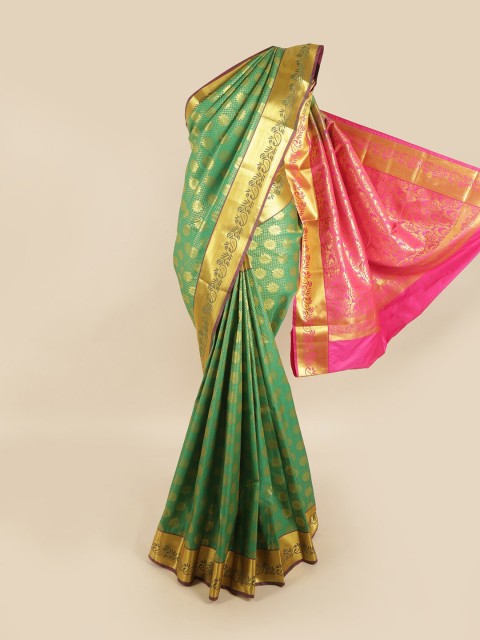 

Pothys Green & Pink Ethnic Motifs Pure Silk Kanjeevaram Saree