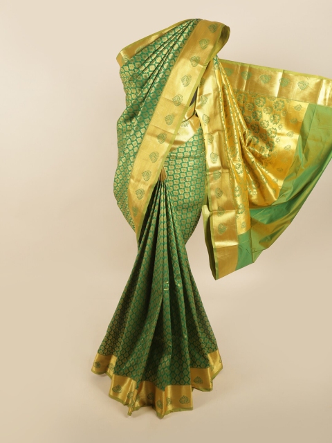 

Pothys Green & Gold-Toned Woven Design Zari Pure Silk Kanjeevaram Saree