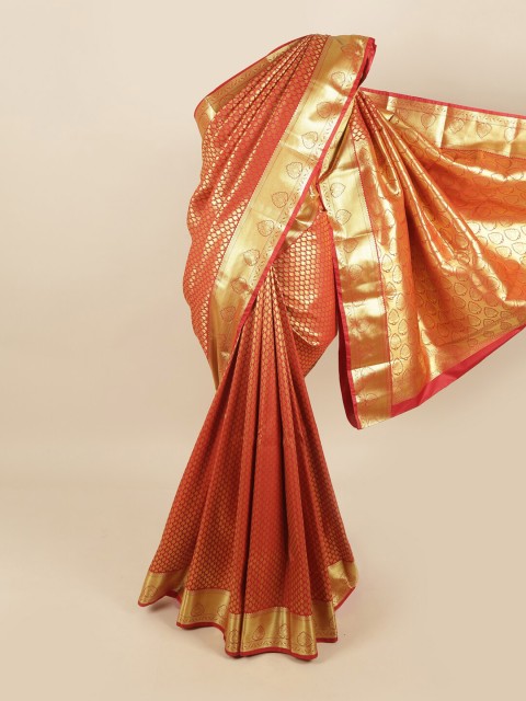

Pothys Red & Gold-Toned Ethnic Motifs Zari Pure Silk Kanjeevaram Saree