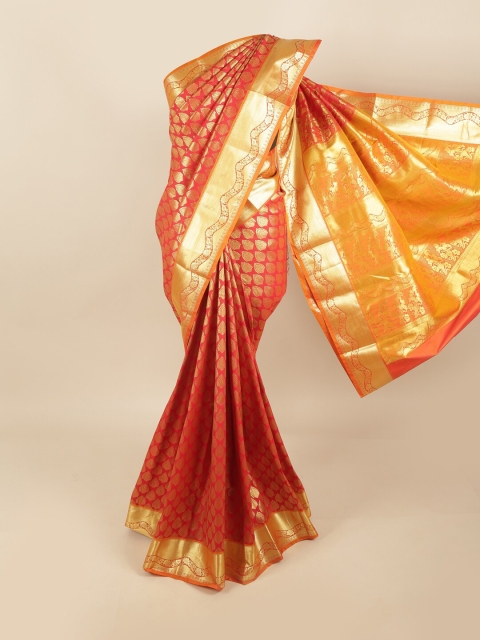 

Pothys Red & Yellow Ethnic Motifs Zari Pure Silk Kanjeevaram Saree