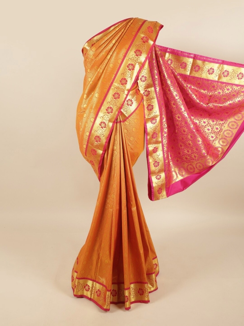 

Pothys Orange & Pink Floral Zari Kanjeevaram Pure Silk Saree
