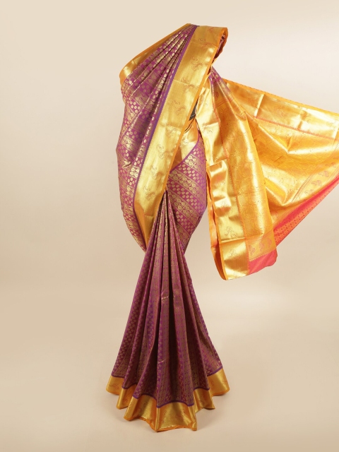

Pothys Magenta & Gold-Toned Woven Design Pure Silk Kanjeevaram Saree