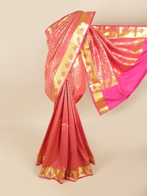 

Pothys Pink & Gold-Toned Woven Design Pure Silk Kanjeevaram Saree