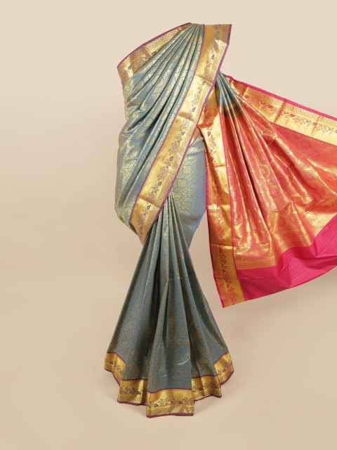 

Pothys Blue & Pink Ethnic Motifs Pure Silk Kanjeevaram Saree