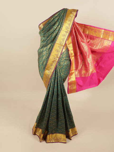 

Pothys Green & Pink Floral Zari Pure Silk Kanjeevaram Saree