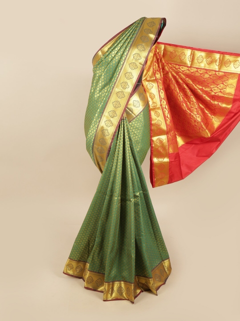 

Pothys Green & Pink Woven Design Pure Silk Kanjeevaram Saree
