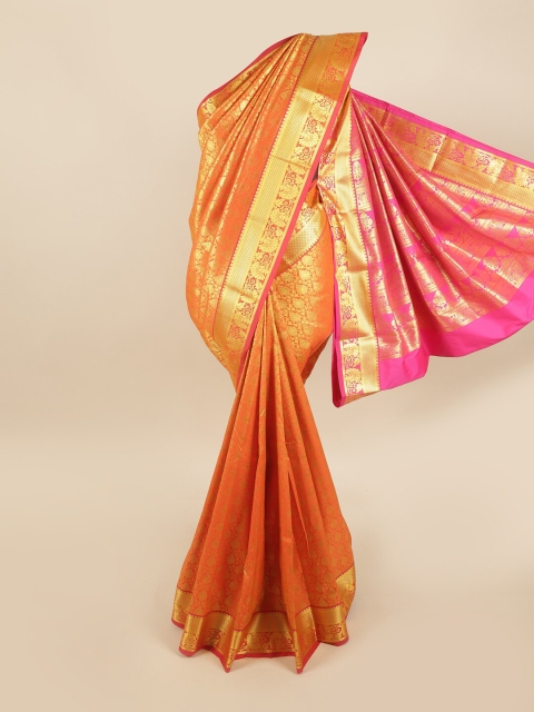 

Pothys Orange & Pink Woven Design Pure Silk Kanjeevaram Saree