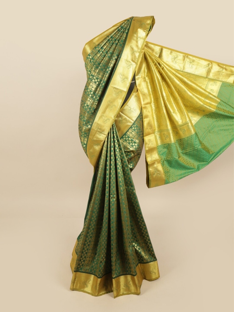 

Pothys Green & Gold-Toned Woven Design Pure Silk Kanjeevaram Saree