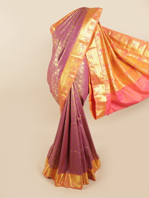 

Pothys Purple & Gold-Toned Ethnic Motifs Kanjeevaram Pure Silk Saree