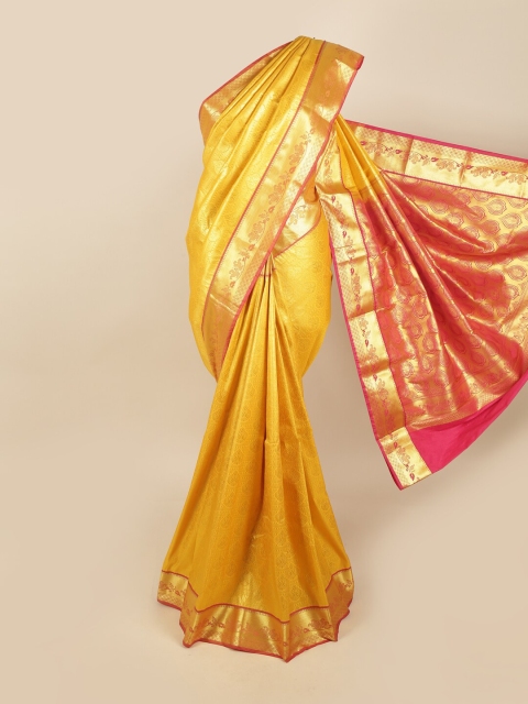 

Pothys Yellow & Red Floral Zari Pure Silk Kanjeevaram Saree