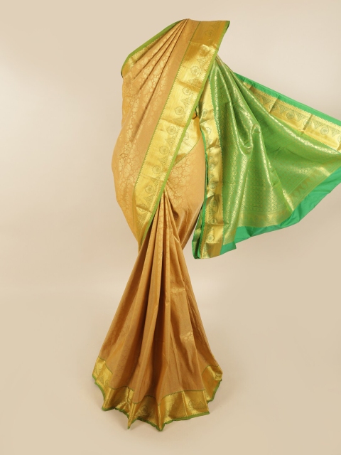 

Pothys Gold-Coloured & Green Floral Zari Pure Silk Kanjeevaram Saree