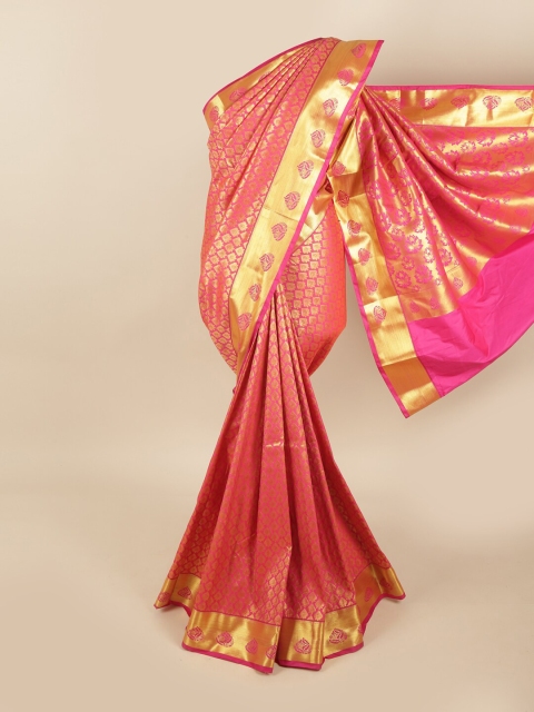 

Pothys Pink & Gold-Toned Ethnic Motifs Zari Kanjeevaram Pure Silk Saree