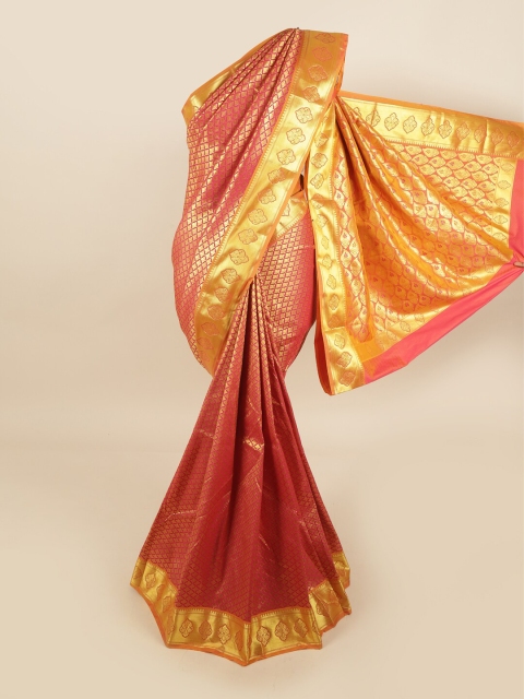 

Pothys Pink & Gold-Toned Woven Design Pure Silk Kanjeevaram Saree