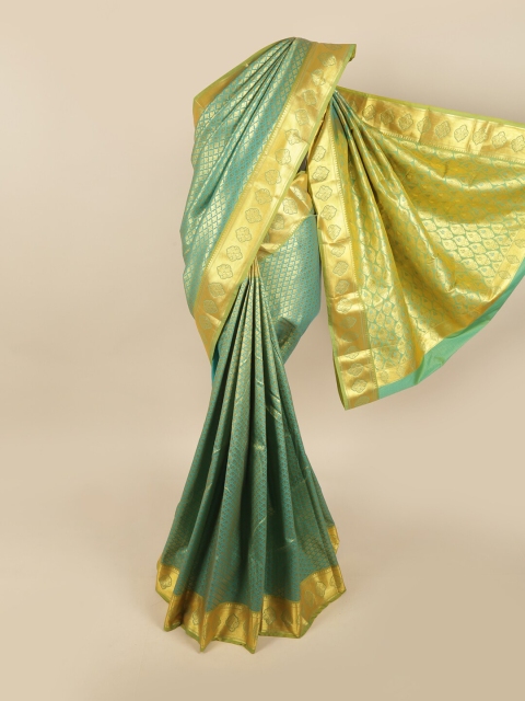 

Pothys Sea Green & Gold-Toned Floral Zari Pure Silk Kanjeevaram Saree