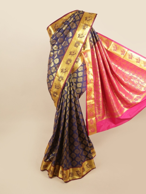 

Pothys Blue & Pink Ethnic Motifs Pure Silk Kanjeevaram Saree