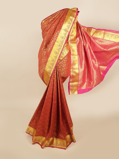 

Pothys Rust & Pink Woven Design Zari Pure Silk Kanjeevaram Saree