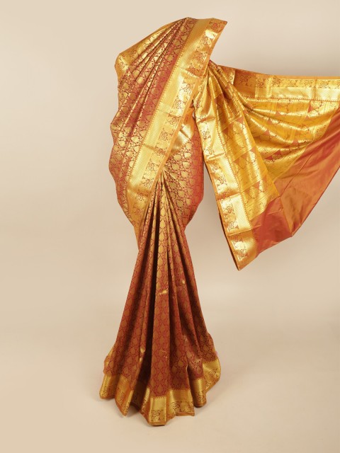 

Pothys Maroon & Gold-Toned Woven Design Zari Pure Silk Kanjeevaram Saree