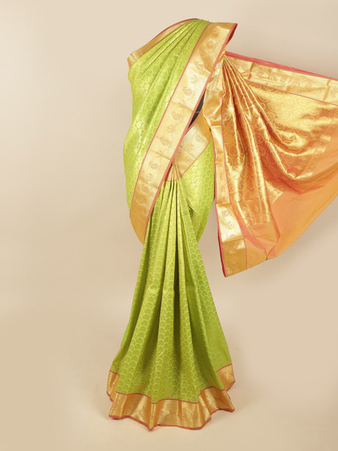 

Pothys Green & Gold-Toned Woven Design Zari Pure Silk Kanjeevaram Saree