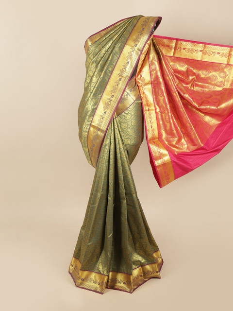 

Pothys Green & Red Woven Design Pure Silk Kanjeevaram Saree