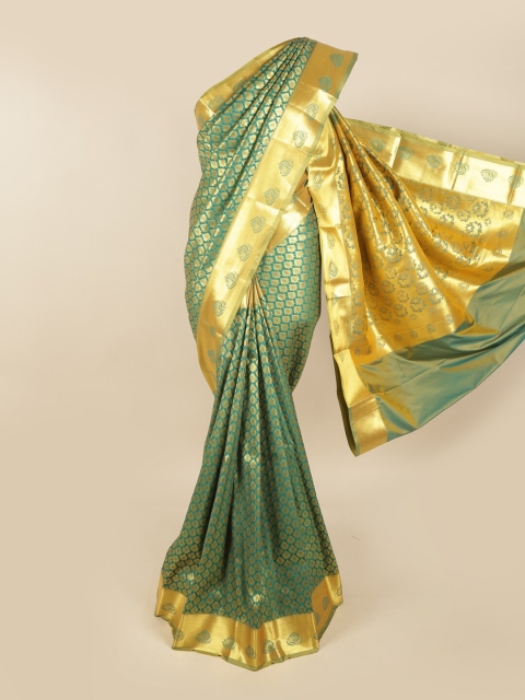 

Pothys Green & Gold-Coloured Ethnic Motifs Zari Pure Silk Kanjeevaram Saree