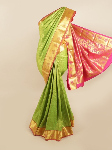 

Pothys Green & Pink Ethnic Motifs Zari Pure Silk Kanjeevaram Saree