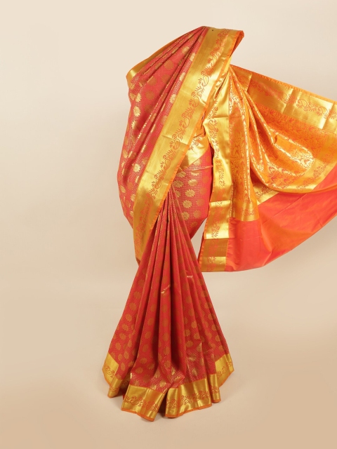 

Pothys Red & Orange Ethnic Motifs Zari Pure Silk Kanjeevaram Saree