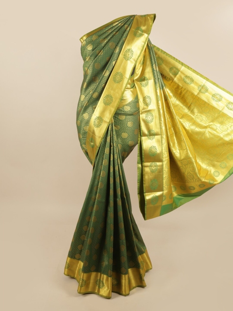

Pothys Green & Gold-Coloured Ethnic Motifs Zari Pure Silk Kanjeevaram Saree
