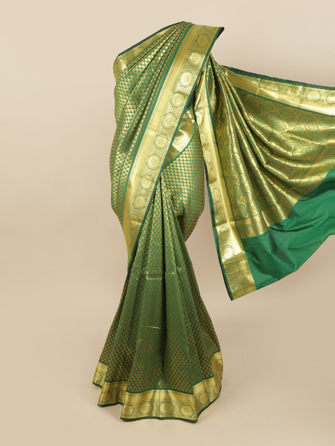 

Pothys Green & Gold-Toned Woven Design Pure Silk Kanjeevaram Saree