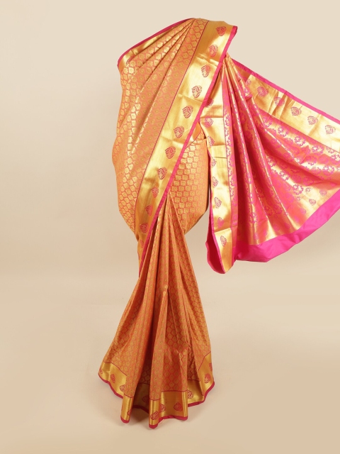 

Pothys Peach-Coloured & Pink Woven Design Zari Pure Silk Kanjeevaram Saree