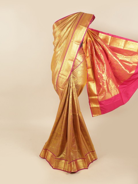 

Pothys Brown & Pink Ethnic Motifs Pure Silk Kanjeevaram Saree