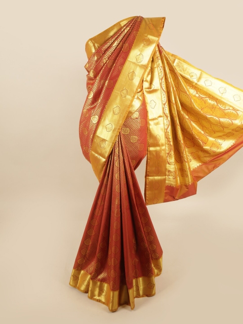

Pothys Maroon & Gold-Toned Floral Kanjeevaram Pure Silk Saree