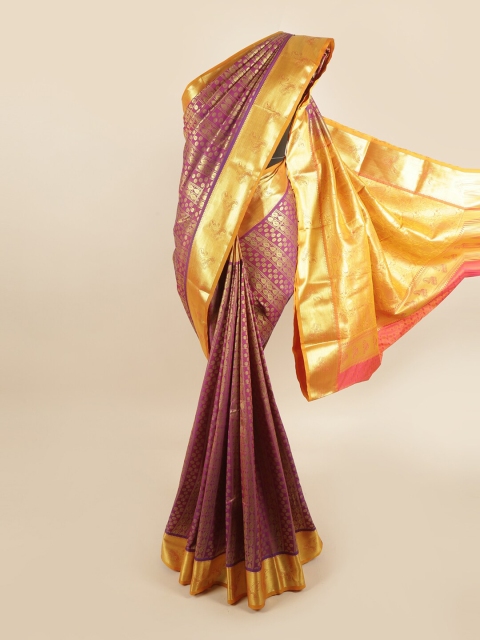 

Pothys Magenta & Yellow Woven Design Pure Silk Kanjeevaram Saree