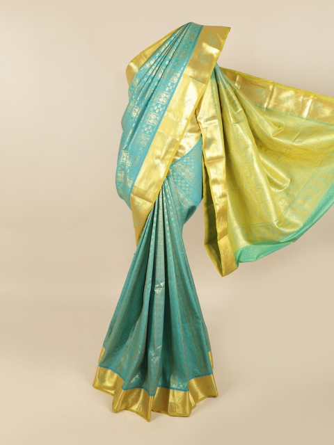 

Pothys Blue & Gold-Toned Woven Design Pure Silk Kanjeevaram Saree