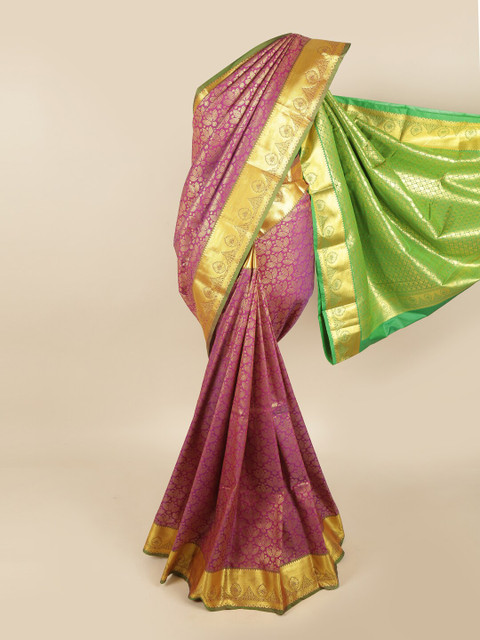 

Pothys Purple & Green Floral Zari Pure Silk Kanjeevaram Saree