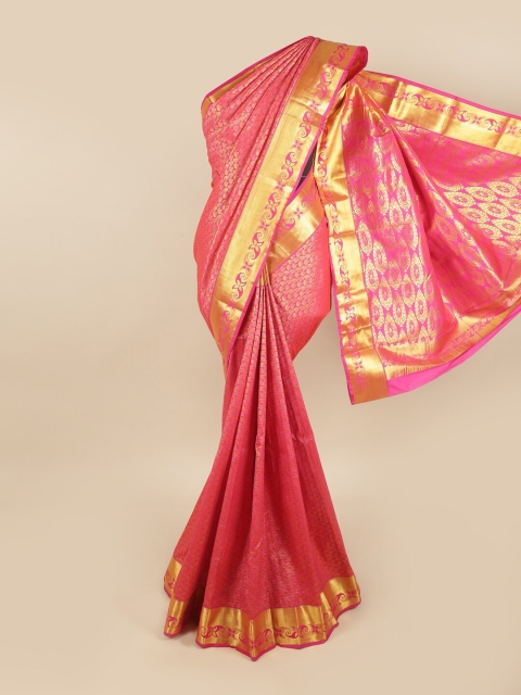 

Pothys Pink & Gold-Toned Ethnic Motifs Kanjeevaram Pure Silk Saree