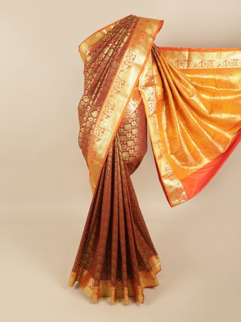

Pothys Maroon & Gold-Toned Ethnic Motifs Pure Silk Kanjeevaram Saree