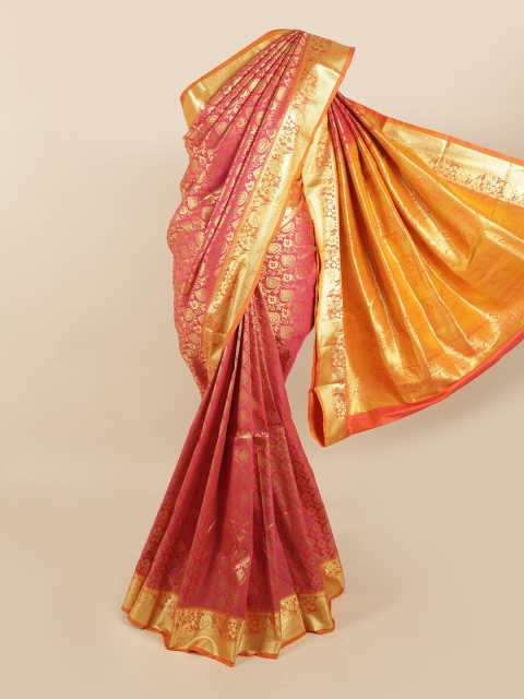 

Pothys Pink & Orange Ethnic Motifs Zari Pure Silk Kanjeevaram Saree