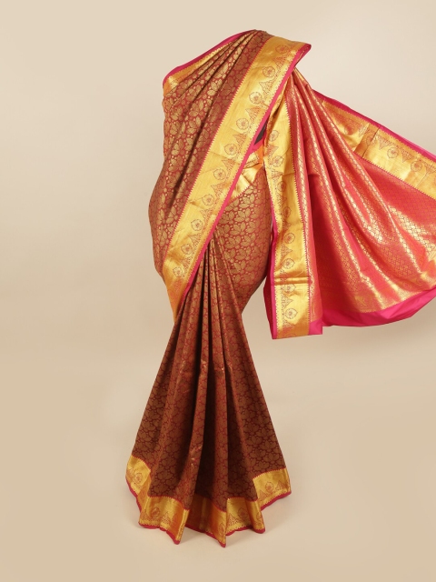

Pothys Maroon & Gold-Toned Floral Zari Kanjeevaram Pure Silk Saree