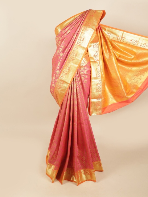 

Pothys Pink & Orange Woven Design Pure Silk Kanjeevaram Saree
