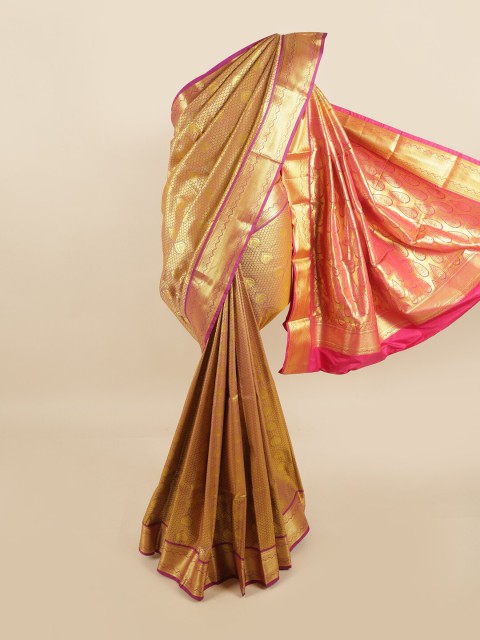 

Pothys Gold-Toned & Pink Woven Design Zari Pure Silk Kanjeevaram Saree
