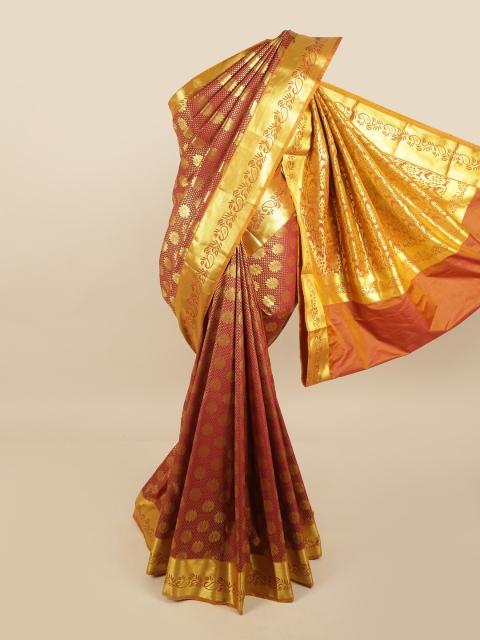 

Pothys Maroon & Gold-Coloured Ethnic Motifs Zari Pure Silk Kanjeevaram Saree