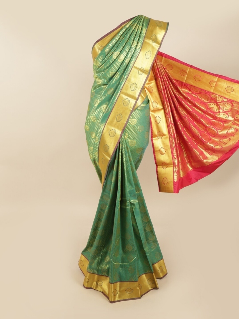 

Pothys Green & Red Woven Design Zari Pure Silk Kanjeevaram Saree