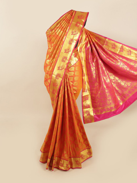 

Pothys Orange & Red Woven Design Zari Pure Silk Kanjeevaram Saree