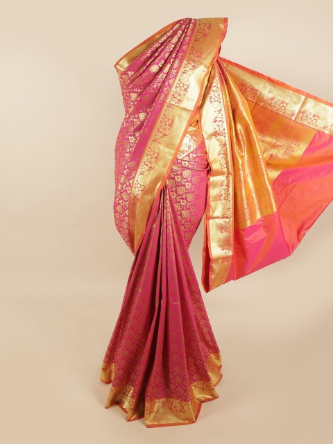 

Pothys Pink & Gold-Toned Ethnic Motifs Zari Pure Silk Kanjeevaram Saree