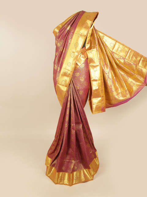 

Pothys Purple & Gold-Coloured Ethnic Motifs Zari Pure Silk Kanjeevaram Saree