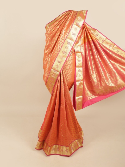 

Pothys Pink & Gold-Toned Woven Design Zari Pure Silk Kanjeevaram Saree